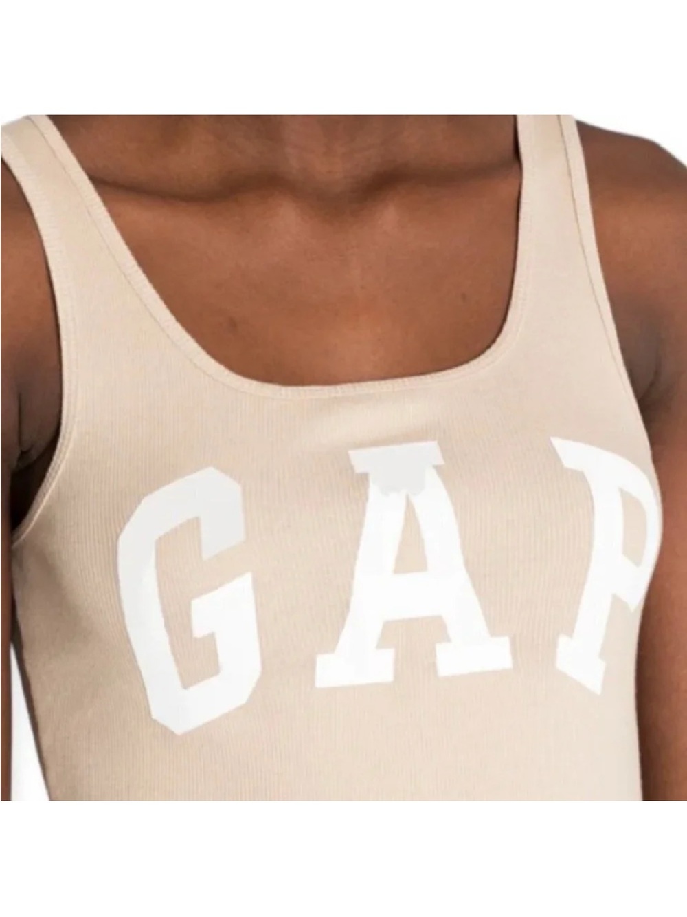 GAP NWT Ribbed Logo Boyfriend Tank Khaki Sand Top Size XS